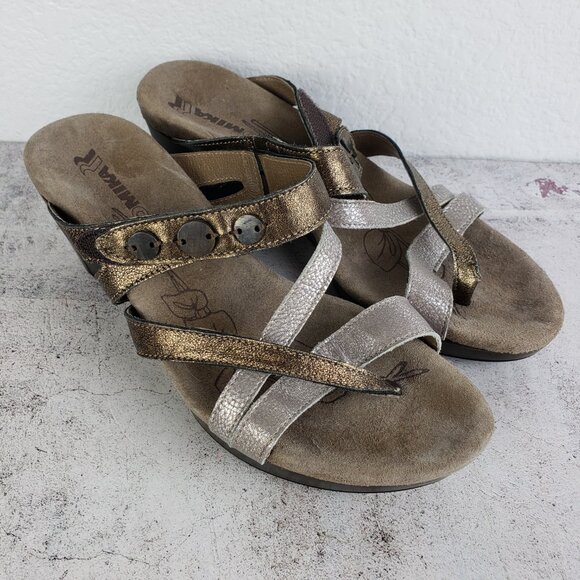 Romika Metallic Leather Wedge Sandals Slides Comfort Shoes size 39 US 8.5 - Picture 5 of 14